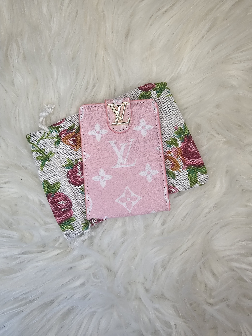 Pink Monogram Card Holder With ID Window